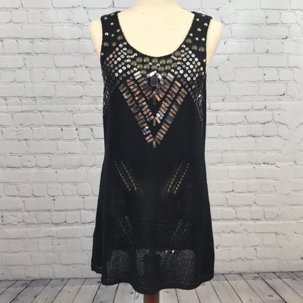 VERTIGO PARIS Jewell Embellished Black Sweater